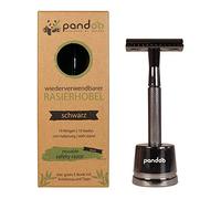 pandoo Zero Waste Rasoir de sûreté, avec support en métal, eBook (français non garanti) et 10 lames, pour homme et femme, peigne fermé, noir