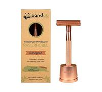 pandoo Zero Waste Rasoir de sûreté, avec support, en métal, sans plastique, humide, pour homme et femme, rose