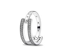 Pandora 192779C01 Anneau double bande Femmes Signature Logo & Pavé Zircon Argent Gr. 54
