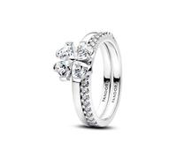 PANDORA 194507C01-56 Lot de 2 bagues trèfle porte-bonheur à partager en argent sterling 925 avec zircons cubiques pour femme avec pierres en forme de cœur et sertissage pavé, empilable, taille : 56