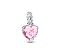 PANDORA 794464C01 Breloque en forme de cœur avec inscription « Ich liebe dich Mama » en argent sterling 925 avec zircone rose et inscription « Mum und Ich liebe dich » Compatible avec Moments Me