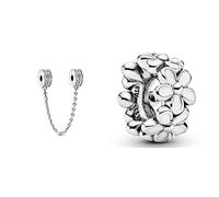 Pandora Abalorio 792057CZ-05 Mujer Cadena Seguridad Logo Abalorio Separador 791495EN12 Mujer Plata Margarita Blanco