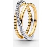 Pandora Anneau Triple Sphère et Pavé Croisé Bimatière 56