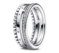 Pandora Anneaux Pandora Bague Signature Logo Pavé et Perles 192312C01