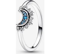 Pandora Moments Bague Céleste Lune Scintillante Bleue en argent sterling avec cristal bleu nuit et zircones cubiques transparentes, taille 48