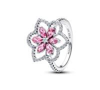 PANDORA Bague cocktail en argent pour femme - Double fleur - 194577C01, 52, Argent sterling, Zircon cubique
