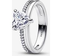 PANDORA Bague en argent pour femme - Double rail - Avec cœur - 193100C01, 58/18,5, Argent sterling, Zircone cubique