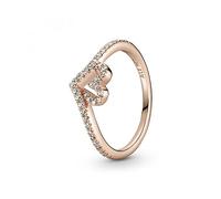 Pandora Bague Cœur Chevron Scintillante en métal plaqué or rose 14 carats avec zircones cubiques transparentes, taille 54