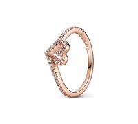 Pandora Bague Cœur Chevron Scintillante en métal plaqué or rose 14 carats avec zircones cubiques transparentes, taille 48