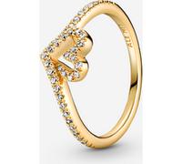 Pandora Timeless Bague chevron Cœur en métal plaqué or 14 carats avec zircones cubiques transparentes, taille 58