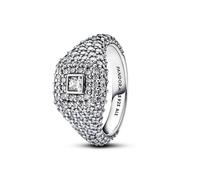 PANDORA Bague de cocktail pour femme en argent avec pavé carré 193556C01, Argent sterling, Zircone cubique