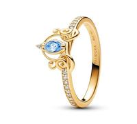 Pandora Bague Disney Cendrillon en métal plaqué or 14 carats avec zircones cubiques transparentes et bleues, taille 50