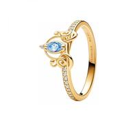 Pandora Bague Disney Cendrillon, plaqué or 14 carats, zircones transparentes et bleues, taille 52