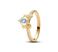 Pandora Bague Disney Cendrillon en métal plaqué or 14 carats avec zircones cubiques transparentes et bleues, taille 58