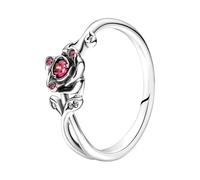 Pandora Bague Disney La Belle et la Bête en argent sterling rose avec zircones cubiques rouges et transparentes, taille 60