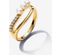 Pandora Bague Double Anneau Perle de Culture d'Eau Douce Traitée & de Forme Organique - Sz. 56