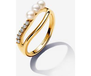 Pandora Bague Double Anneau Perle de Culture d'Eau Douce Traitée & de Forme Organique - Sz. 56 56