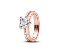 PANDORA Bague double rail pour femme avec cœur couleur or rose 183100C01, 52/16,6, Argent sterling, Zircone cubique