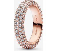 Pandora Timeless Bague Double Rang Pavée en métal plaqué or rose 14 carats avec zircones cubiques transparentes, taille 54