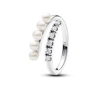 Pandora Timeless Bague en argent sterling avec perle de culture d’eau douce traitée blanche et zircones cubiques transparentes, taille 58