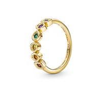Pandora Bague Pandora Marvel en métal plaqué or 14 carats avec Gemmes de l’Infini couleur vert, bleu, rouge, violet, jaune miel et jaune vif, taille 52