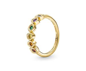Pandora Bague Pandora Marvel en métal plaqué or 14 carats avec Gemmes de l’Infini couleur vert, bleu, rouge, violet, jaune miel et jaune vif