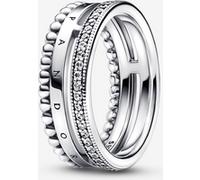 Pandora Bague Pavé & motifs perlés Pandora Signature 52