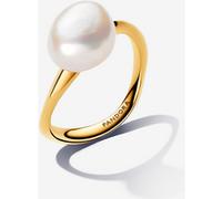 Pandora Essence Bague en métal plaqué or 14 carats avec perle de culture d’eau douce traitée blanche baroque, taille 56