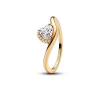PANDORA Bague pour femme avec cœur ondulé doré 163660C01, 52/16,6, Argent sterling, Zircone cubique