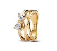 PANDORA Bague pour femme avec nœud scintillant doré 163511C01, 56/17,8, Argent sterling, Zircone cubique