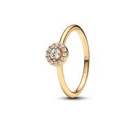 PANDORA Bague pour femme avec pavé rond auréole dorée 163554C01, 56/17,8, Argent sterling, Zircone cubique