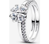 PANDORA 194507C01-58 Lot de 2 bagues trèfle porte-bonheur en argent sterling 925 avec zircone cubique pour femme avec pierres en forme de cœur et sertissage pavé, empilable, taille : 58