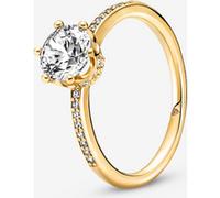 Pandora Passions Bague Couronne scintillante en métal plaqué or 14 carats avec zircones cubiques transparentes, taille 52