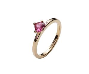 Pandora - Bague Solitaire Cœur Rouge Plaqué Or 14K - Femme - Accessoires - Jaune - Taille: 60 MM