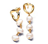 Pendants d?Oreilles Cercle Organique et Perles de Culture Baroques Blanc