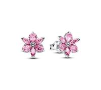 Pandora Boucles d'oreilles Herbier Fleur Rose Argent sterling 925 avec zircone cubique Boucles d'oreilles avec pierres roses en forme de fleur Bijoux pour femme 292633C02