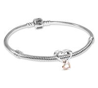 PANDORA Bracelet à breloques pour femme, cœur infini bicolore, argent sterling 925, magnifique ensemble de bijoux, lot, cadeau romantique gage d'amour 21524
