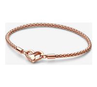 Pandora Moments Bracelet maille cloutée en métal plaqué or rose 14 carats avec fermoir en forme de cœur, 21