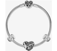 Pandora Bracelet Composé Cœur de Famille et Charm Clip à Plumes one size