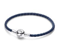 Pandora bracelet en cuir bleu tressé 592790C01 fermoir boule 19 cm