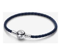 Pandora Bracelet en Cuir Tressé Bleu à Fermoir Rond Pandora Moments 17,50 cm