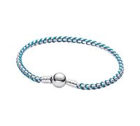Pandora Bracelet maille serpent bleu en argent sterling, combinaison tissu et métal, collection Moments, longueur 16 cm, 593816C01-16, 593816C01-16, Argent sterling, Pas de gemme