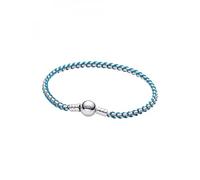PANDORA Bracelet Maille Serpent Bleu en Argent Sterling, Combinaison Tissu et métal, Collection Moments, Longueur 18 cm, 593816C01-18, 593816C01-18, Argent Sterling, Pas de gemme