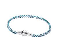 Pandora Bracelet maille serpent bleu en argent sterling, combinaison tissu et métal, collection Moments, longueur 23 cm, 593816C01-23, 593816C01-23, Argent sterling, Pas de gemme