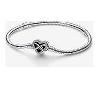 Pandora Moments Bracelet maille serpent en argent sterling avec fermoir cœur infini et zircones cubiques transparentes, 16