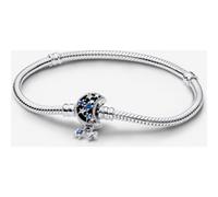 Pandora Moments Bracelet maille serpent en argent sterling avec fermoir lune, cristal bleu et zircones cubiques transparentes, 16