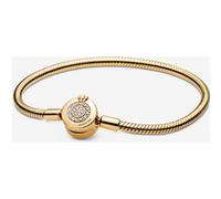 Pandora Signature Moments Bracelet maille serpent O Couronné Scintillant en métal plaqué or 14 carats avec zircones cubiques transparentes, 18