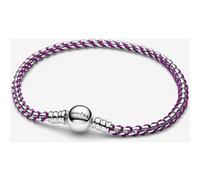 Braided Sterling Silver Box Chain Bracelet with Purple Textile Cord