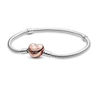 PANDORA Bracelet Moments Snake Link avec fermeture en cœur en alliage métallique plaqué argent sterling et or rose, compatible avec des breloques et pendentifs de la collection Moments, taille : 21 cm