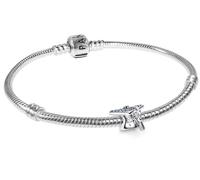 PANDORA Bracelet pour femme, coffret de bijoux avec pendentif en forme de chapeau de diplômé bleu scintillant argenté, lot, bracelet à breloques, cadeau beau 21757 18 cm